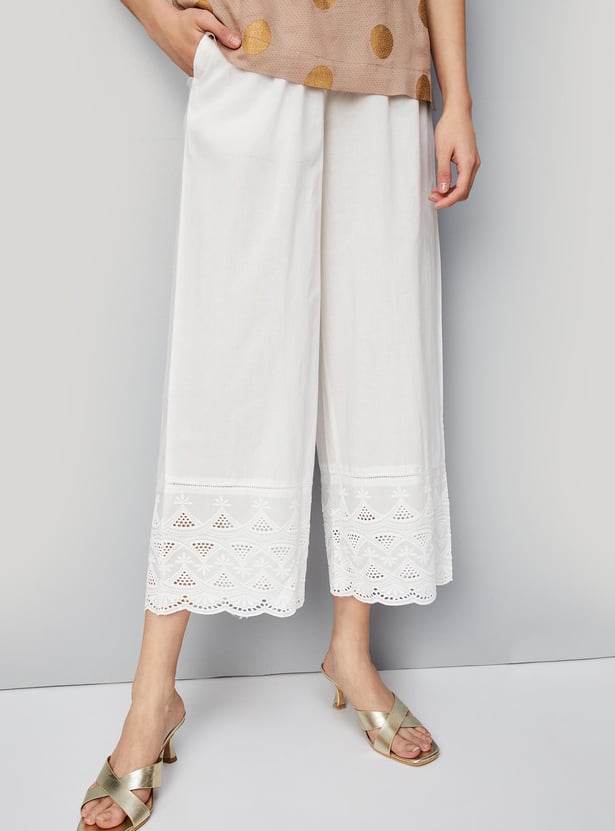 Black Flora Crest Embroidered Hem Palazzo main image 0
