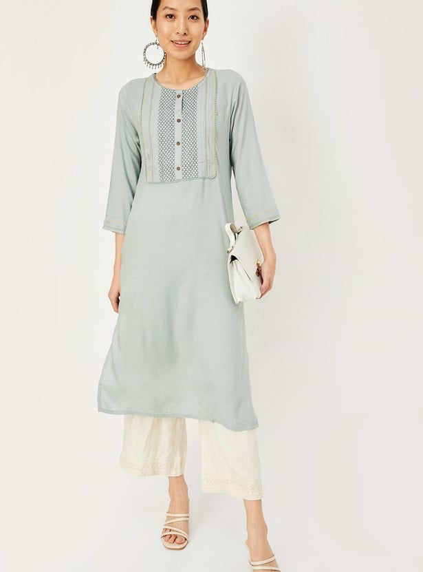 Women Embroidered Straight Kurta