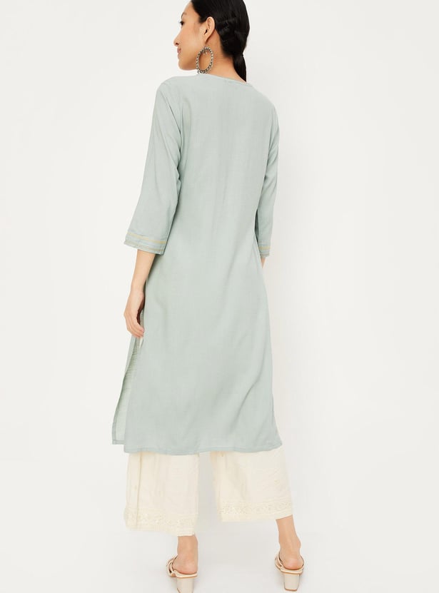 Women Embroidered Straight Kurta