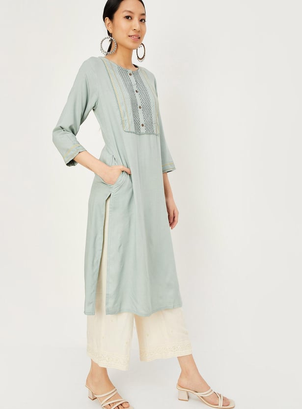 Women Embroidered Straight Kurta