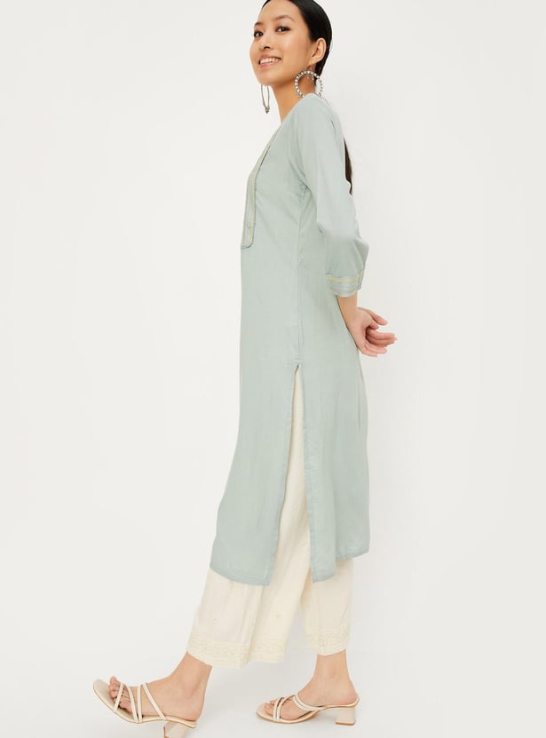 Women Embroidered Straight Kurta