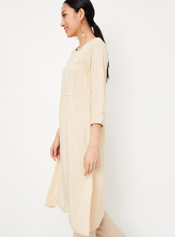 Women Embroidered Yoke Straight Kurta