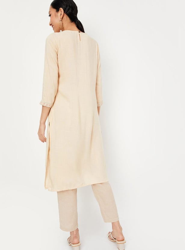 Women Embroidered Yoke Straight Kurta