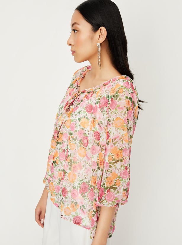 Women Printed Tie-Up Neck Top