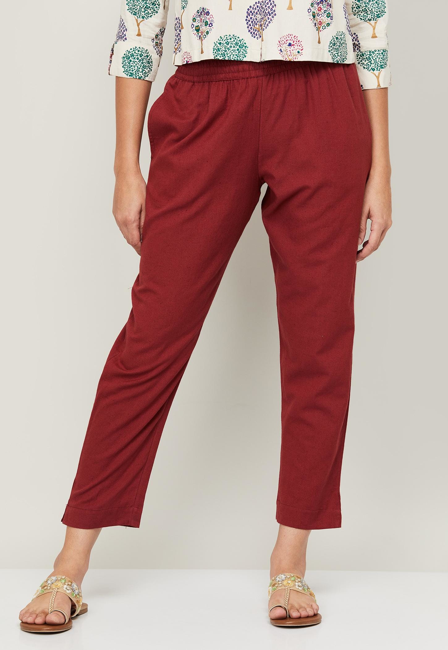 MELANGE Women Solid Elasticated Ankle-Length Straight Pants-picture-23