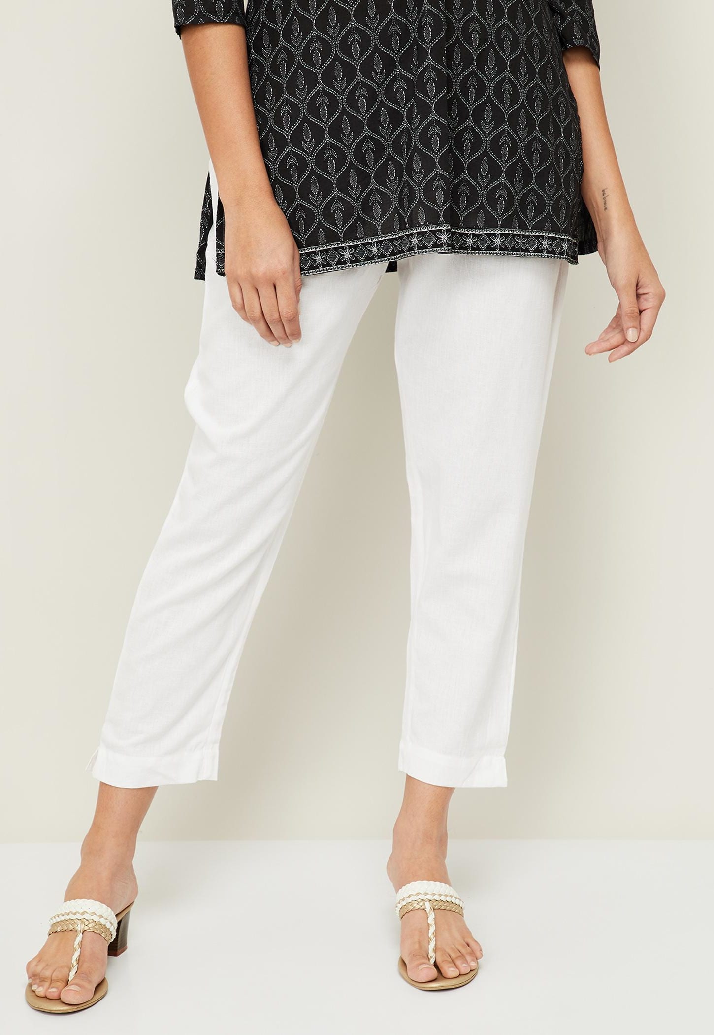 MELANGE Women Solid Cropped Pants-picture-30