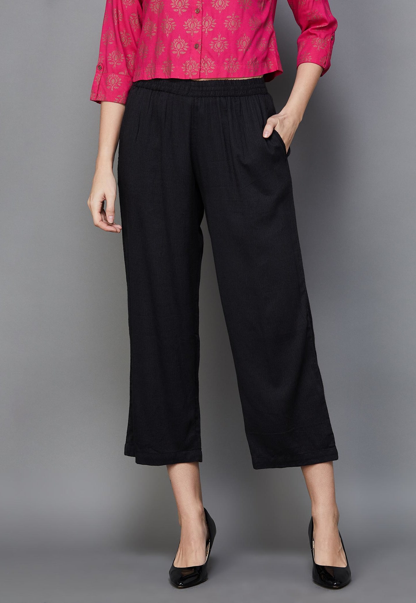 MELANGE Women Solid Elasticated Ethnic Pants-picture-33