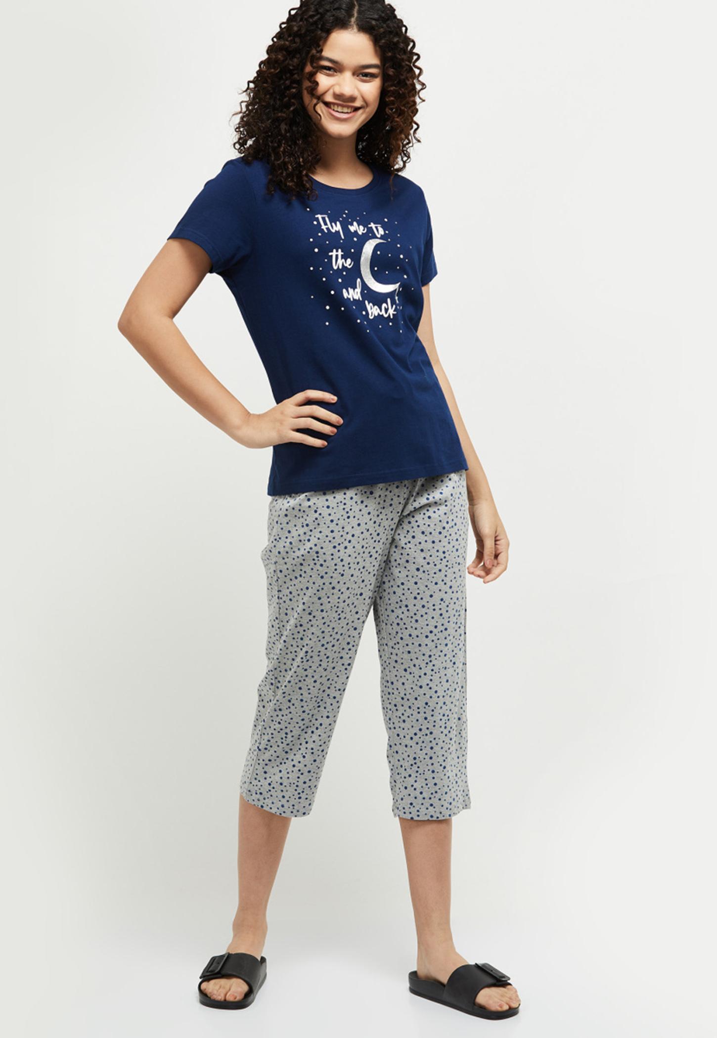 Women Cotton Printed Lounge T-shirt with Capris-image-6