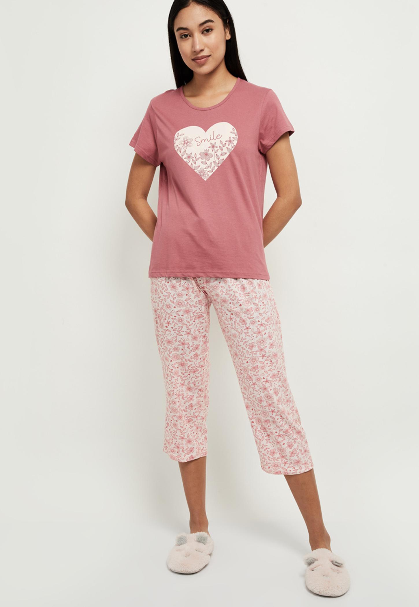 Women Cotton Printed Lounge T-shirt with Capris-image-47