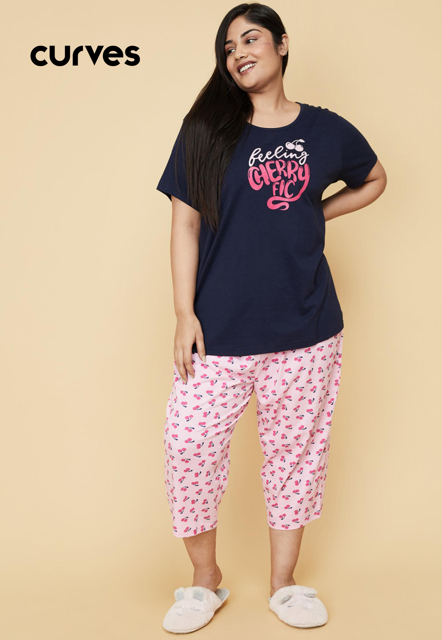 Women Printed Round Neck T-shirt With Elasticated Capris-image-17