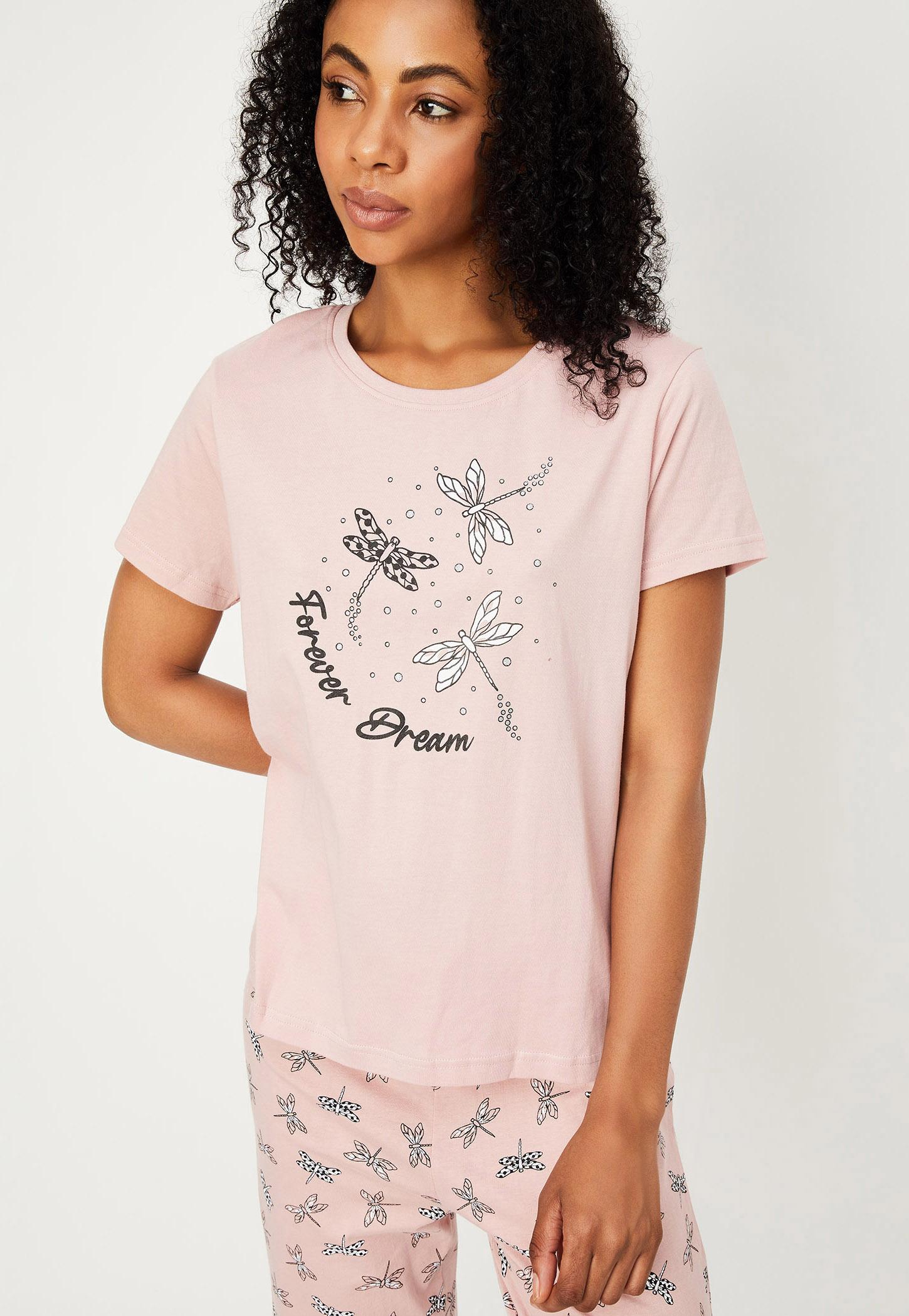 Women Printed Round Neck T-shirt with Elasticated Capris-picture-36