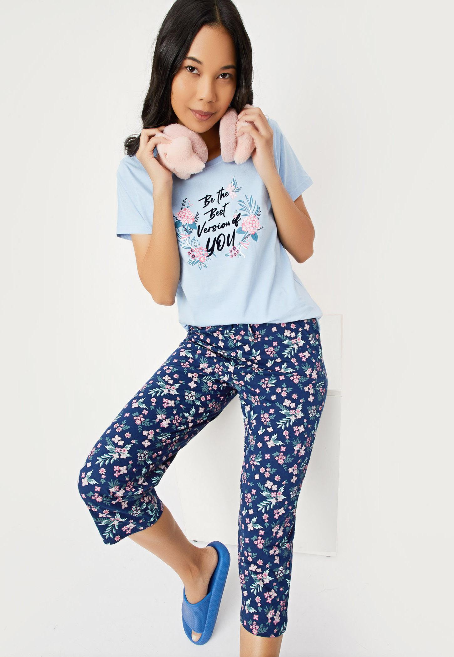 Women Printed Cotton Lounge T-shirt with Capris-image-19
