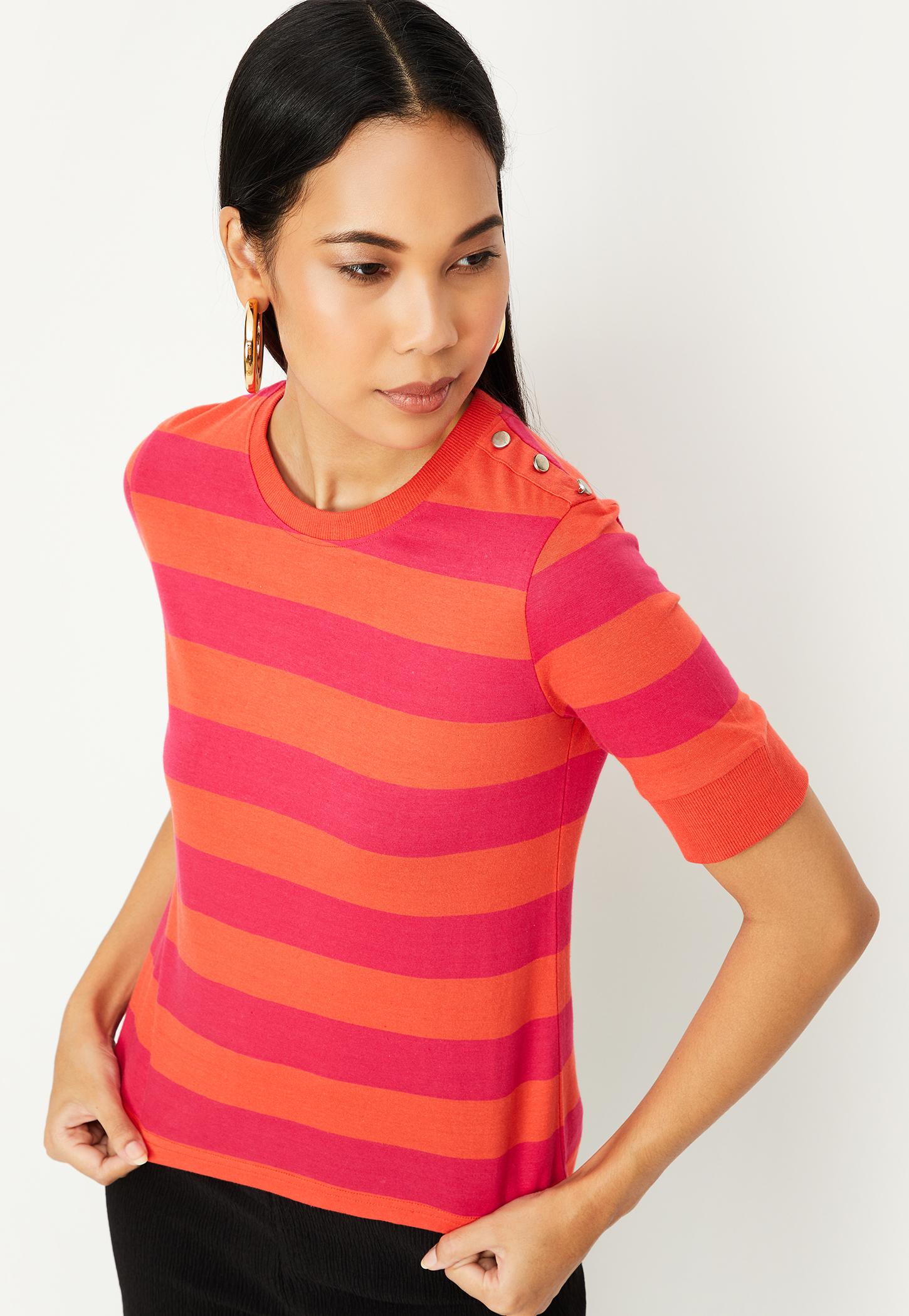Women Cotton Striped T-shirt-image-14