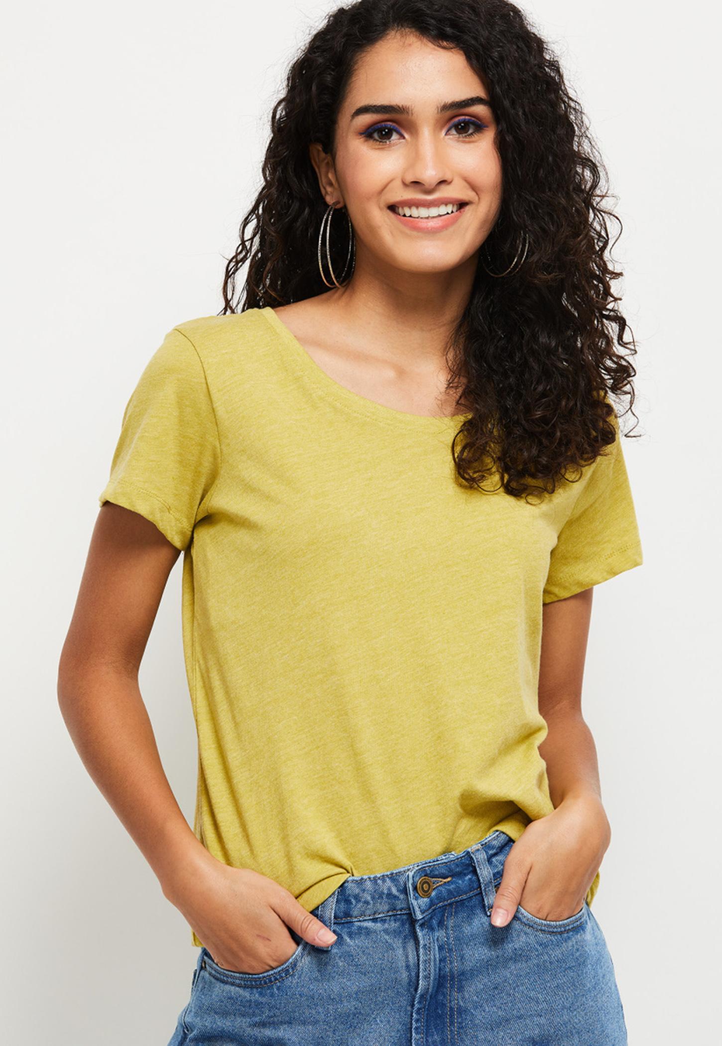 Women Solid Round Neck T-shirt-picture-25