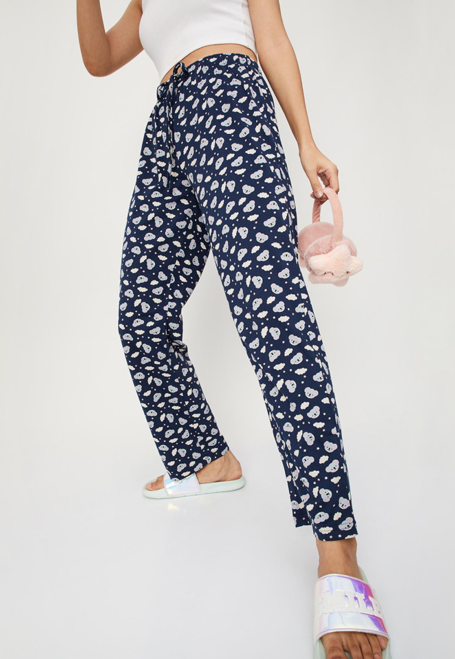 Women Graphic Printed Knit Pyjamas with Drawstring Closure-image-2