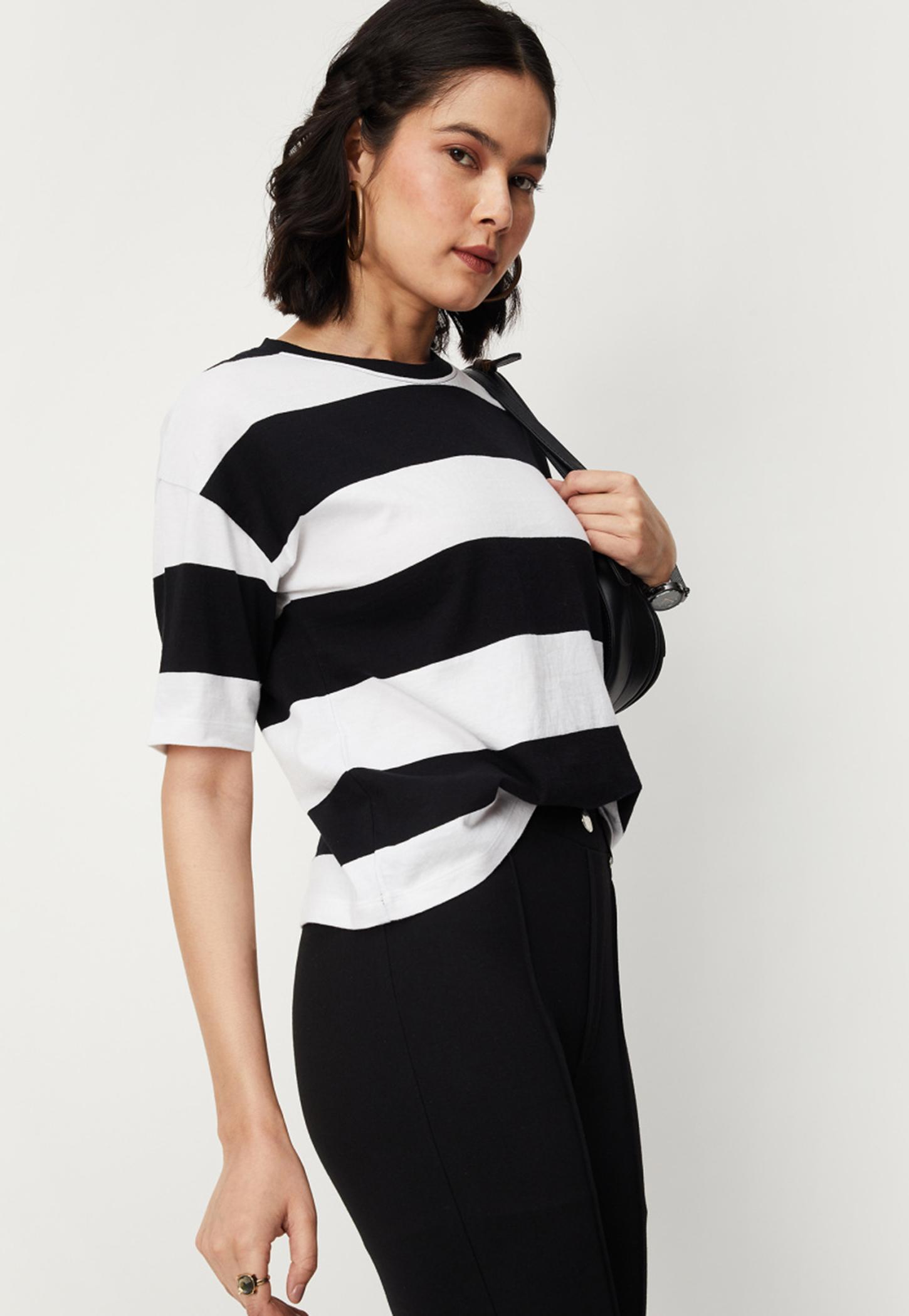 Women Striped Drop Shoulder T-shirt-picture-55