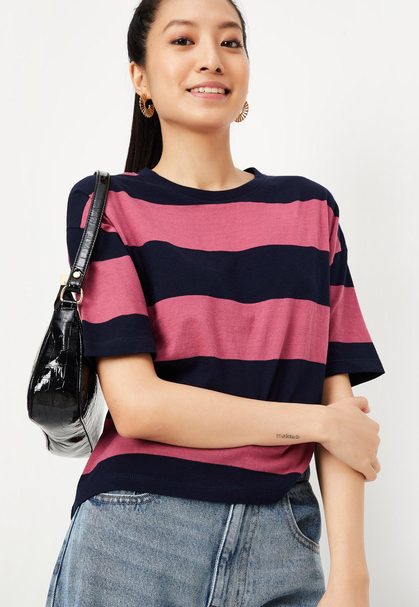 Women Striped Drop Shoulder T-shirt-picture-16