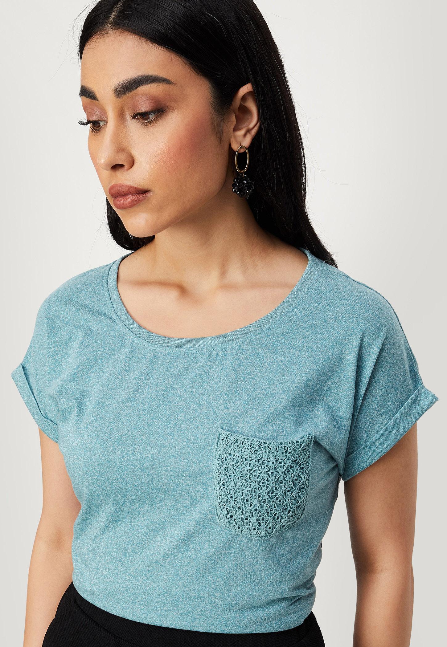 Women Solid T-shirt with Crochet Pocket-picture-25