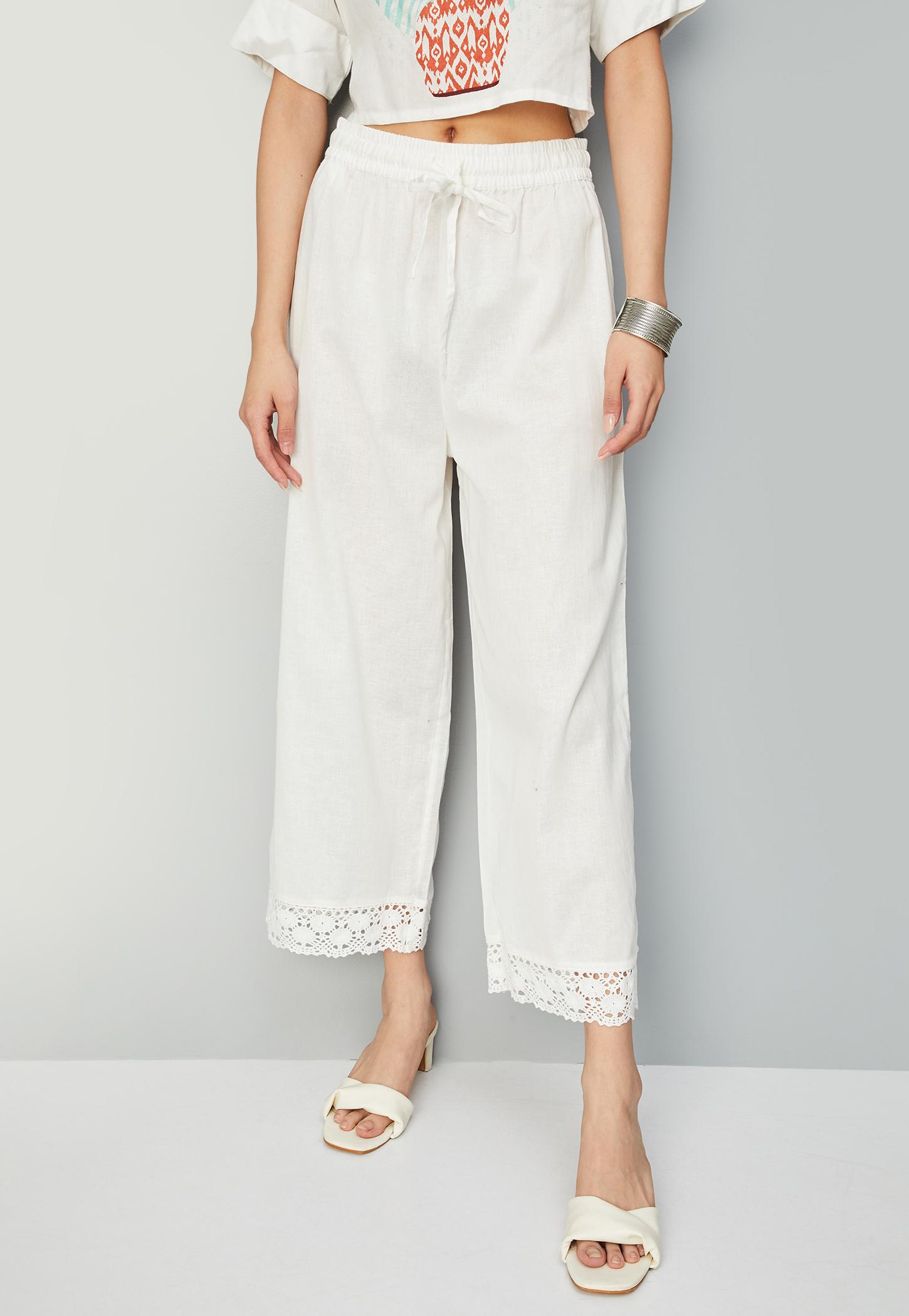 Women Lace Hem Palazzos-image-4